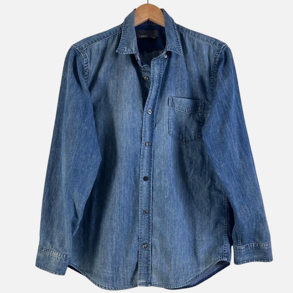 Vince Denim Button Down Long Sleeve, Potassium Blue, Men’s M